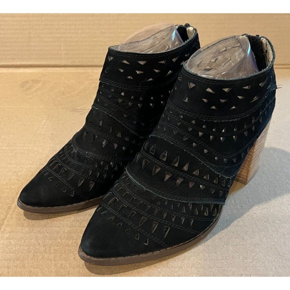 Steve Madden Jarlyn Cutout Suede Leather Booties Womens 9.5M Block Heel Black